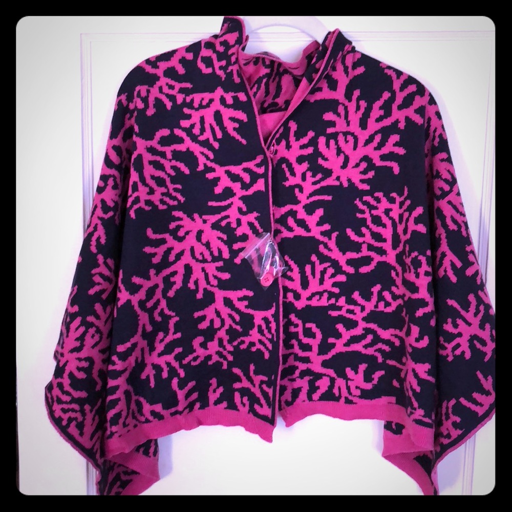 Preppy, coral motif, reversible scarf/shrug - Picture 1 of 3
